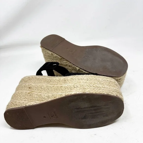 Schutz Black Suede Espadrille Platform Wedge Sandals Size 7.5 Natural Neutral - Picture 5 of 8